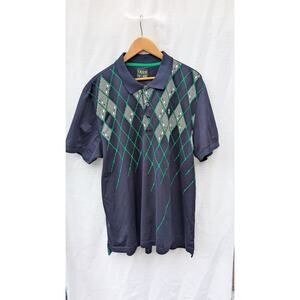 Izod Golf Mens Navy Argyle Collated Diamond Polo Sz XLT Athletic Logo Pickleball